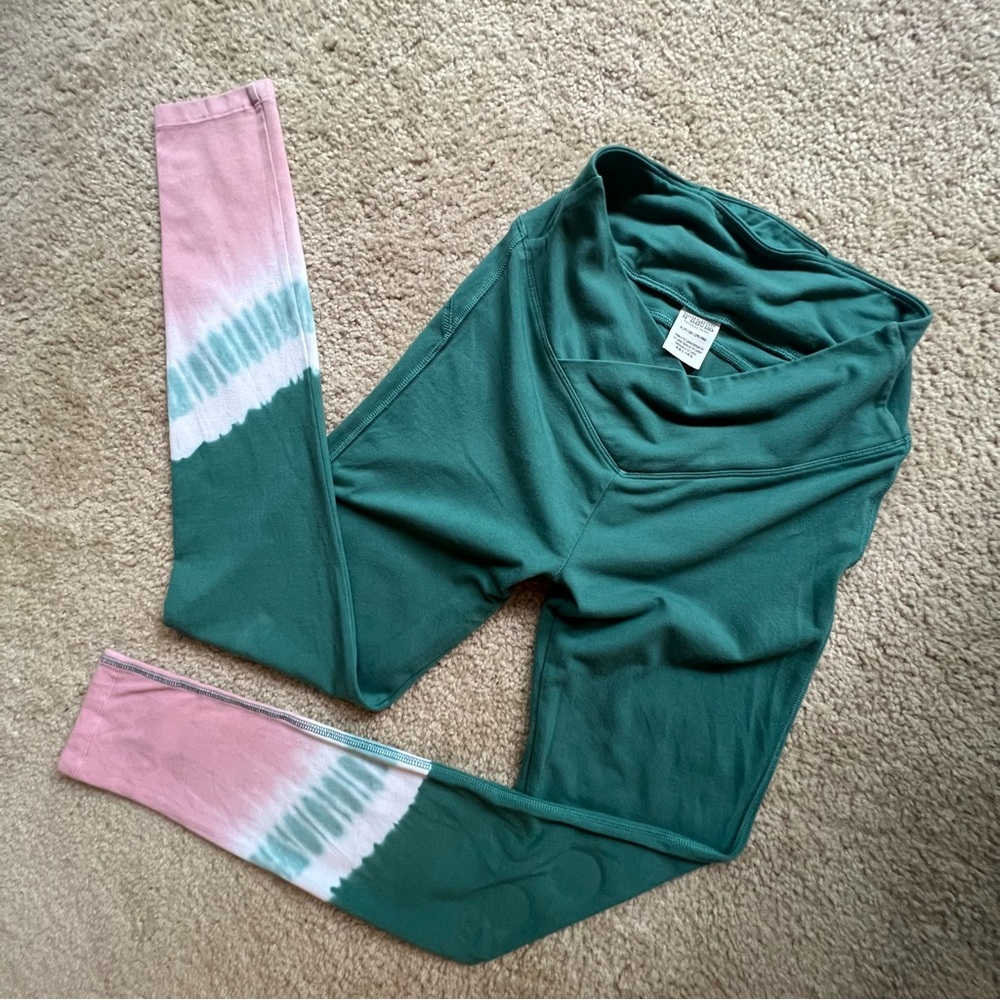 VS Pink Crossover V Waist Teal Blue/Green & Pink Dip Dyed Leggings Ankle Length